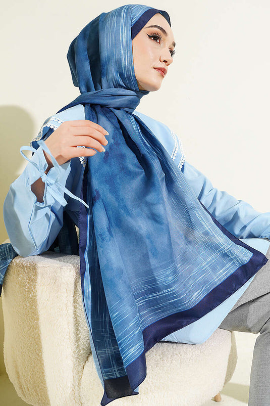 Foulard motif marbre multicolore bleu marine