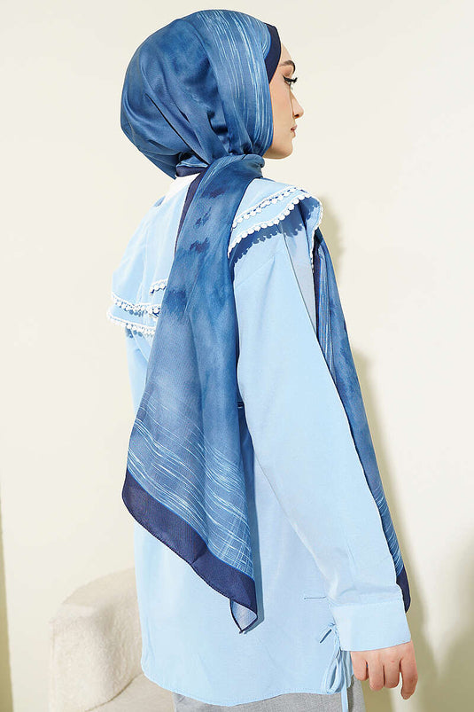 Foulard motif marbre multicolore bleu marine