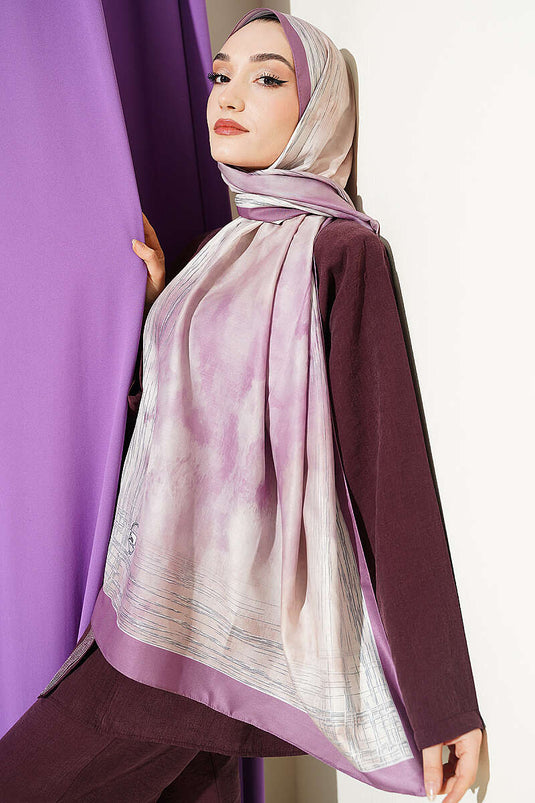 Écharpe motif marbre Ebruli lilas