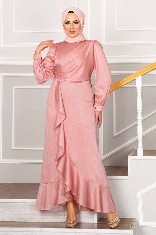 Robe de soirée hijab Eda Drapeli poudre