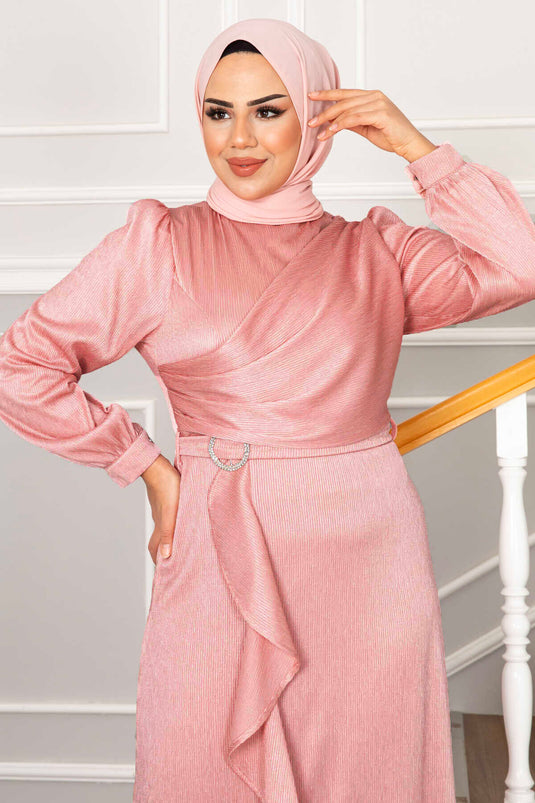 Robe de soirée hijab Eda Drapeli poudre