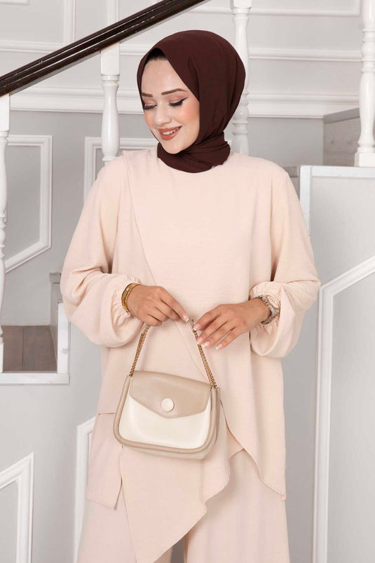 Asymmetrisch gesneden Aerobin Hijab dubbel pak beige