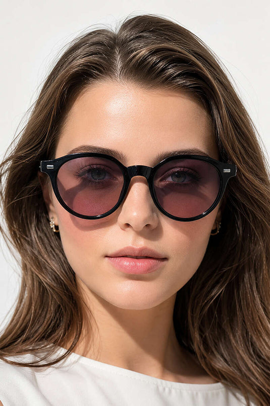 Efsun Runde Damen Sonnenbrille, Schwarz Kaffee
