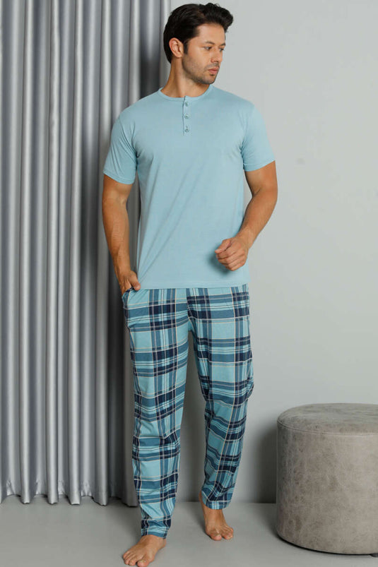 Ensemble pyjama à carreaux imprimés, manches courtes boutonnées, couleur menthe