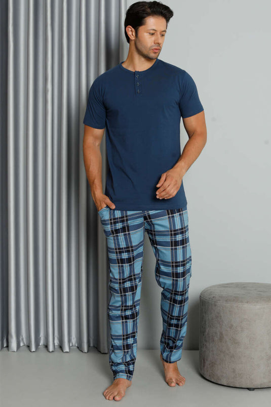 Ensemble pyjama à carreaux imprimé, manches courtes et boutons, style Parlement