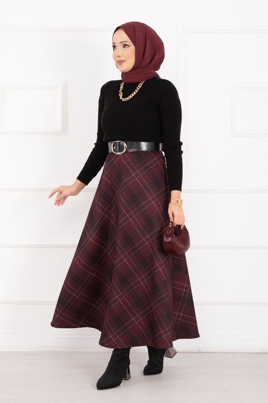 Ekose Desen Scuba Etek Bordo