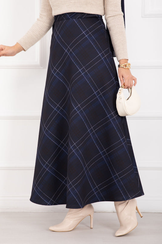 Plaid Scuba Skirt Navy Blue