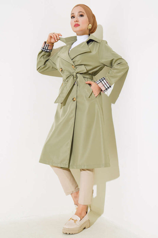 Ekose Checkered Trench Coat Sage Green