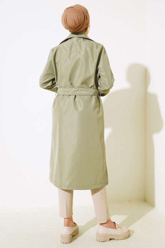 Ekose Checkered Trench Coat Sage Green