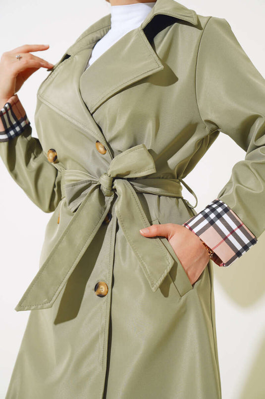 Ekose Checkered Trench Coat Sage Green