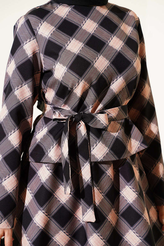 Black Set with Checked Skirt and Blouse