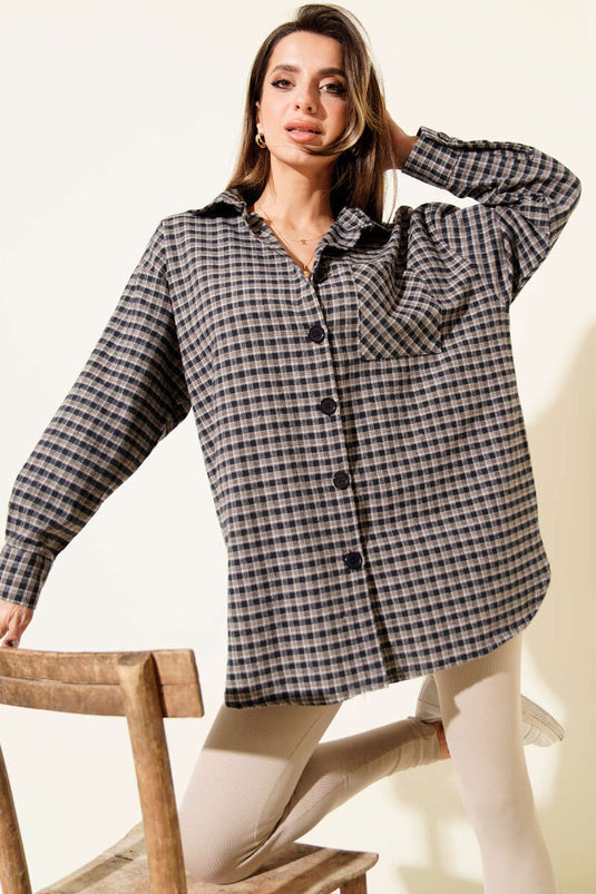 Chemise à carreaux oversize camel