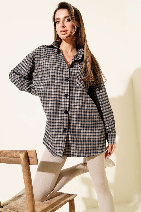 Plaid Oversize Shirt Camel