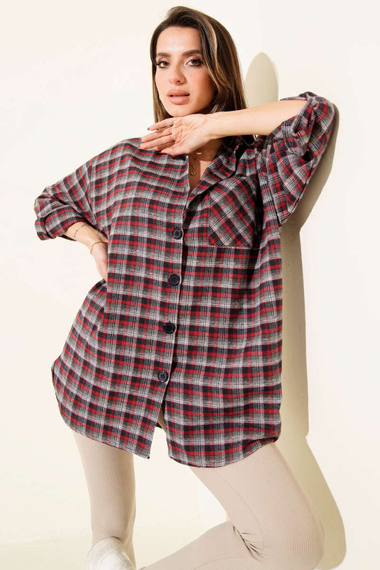 Plaid Oversize Shirt, Smoke Grey