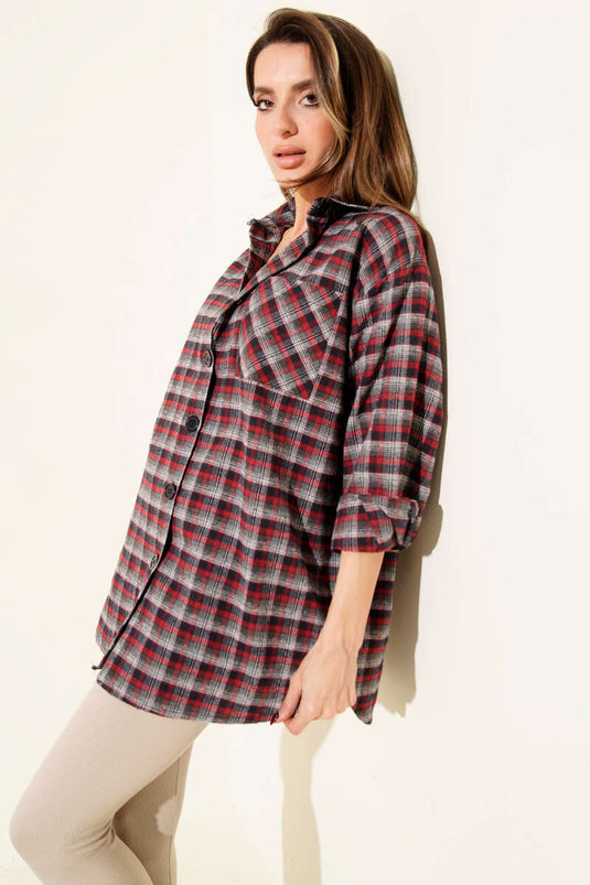 Plaid Oversize Shirt, Smoke Grey