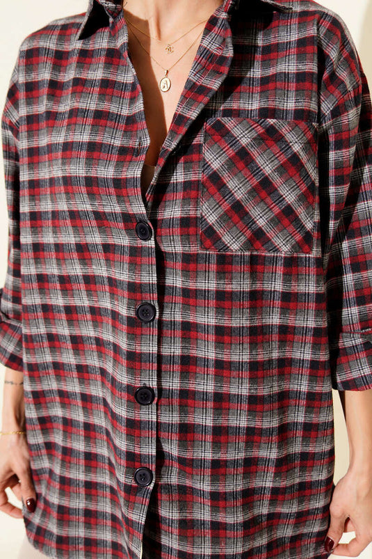 Plaid Oversize Shirt, Smoke Grey