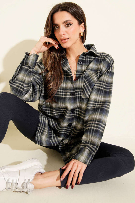 Plaid Oversize Shirt Navy Blue