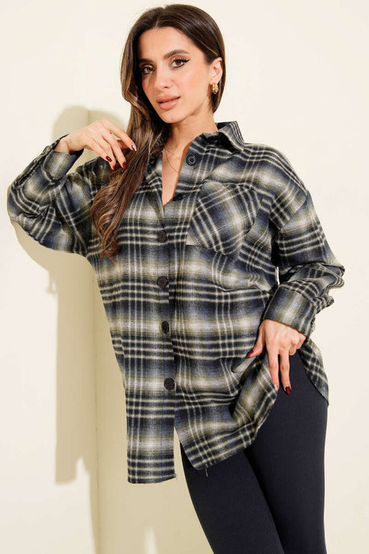 Plaid Oversize Shirt Navy Blue