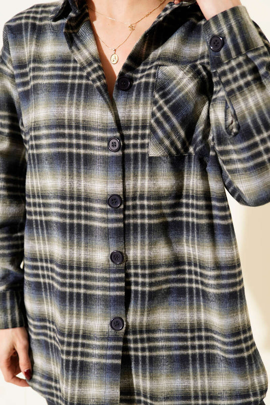 Plaid Oversize Shirt Navy Blue