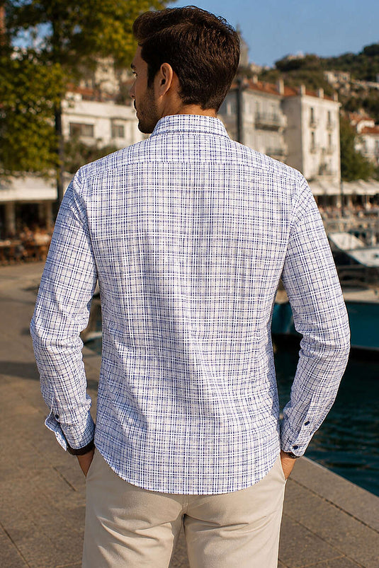Ekoseli Slim Fit Erkek Gömlek Beyaz