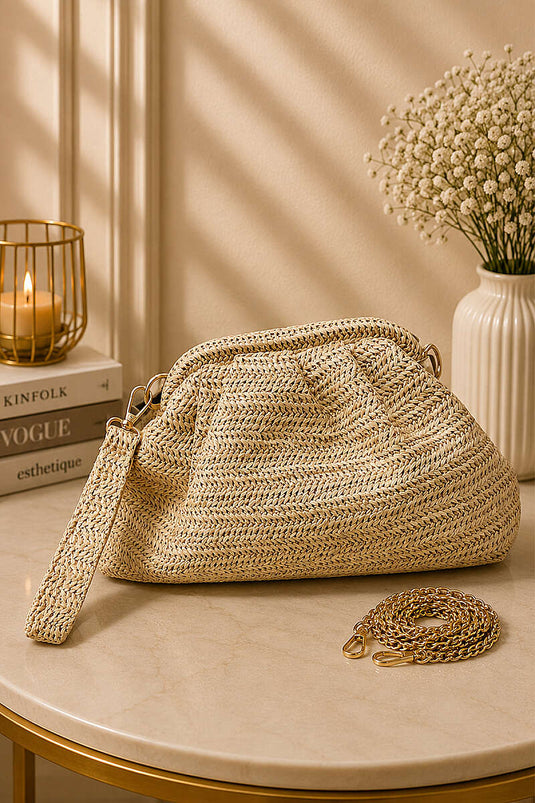 Sac en paille bohème à bretelles beige
