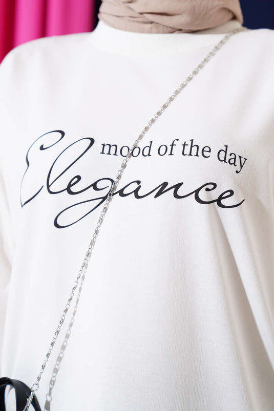 تونيك أنيق مطبوع بخيطين باللون الأبيض