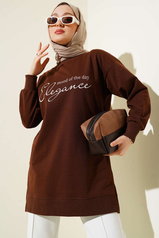 Elegance Printed Two-Ply Tunic Brown