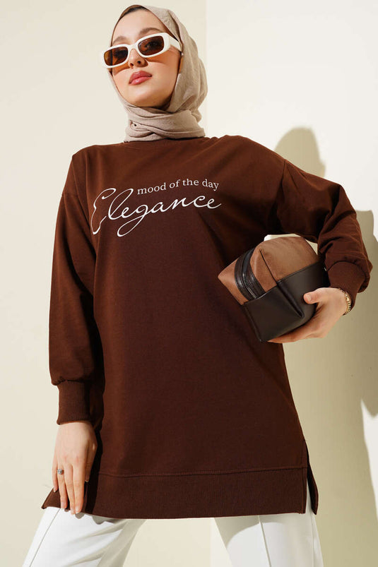 Elegance Printed Two Thread Tunic Brown