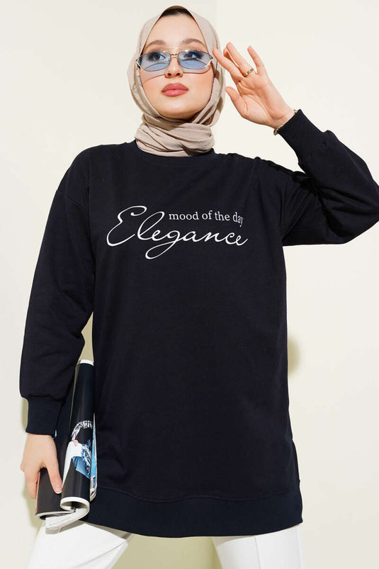 Elegance Printed Two-Ply Tunic Navy Blue