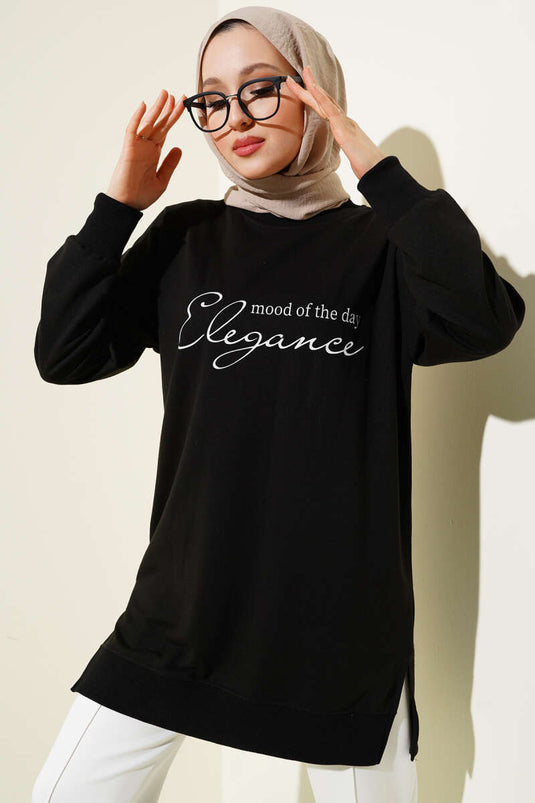 Elegance Printed Two Thread Tunic Black