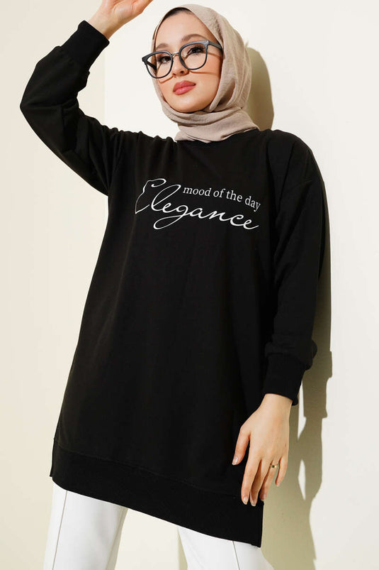 Elegance Printed Two Thread Tunic Black