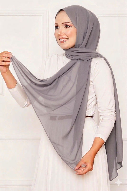 Série Écharpe Krep Douce Élégante Gris