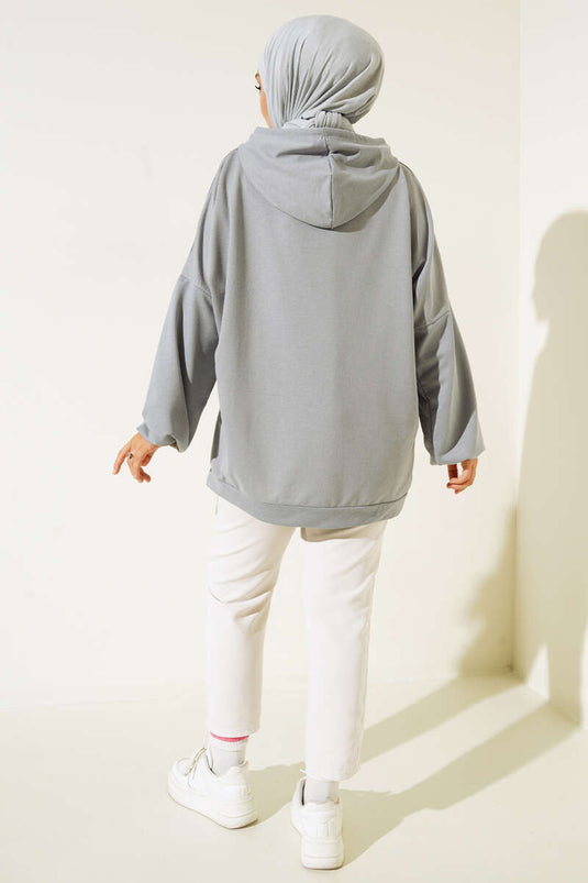 Sweat Oversize à Capuche Gris Ardoise