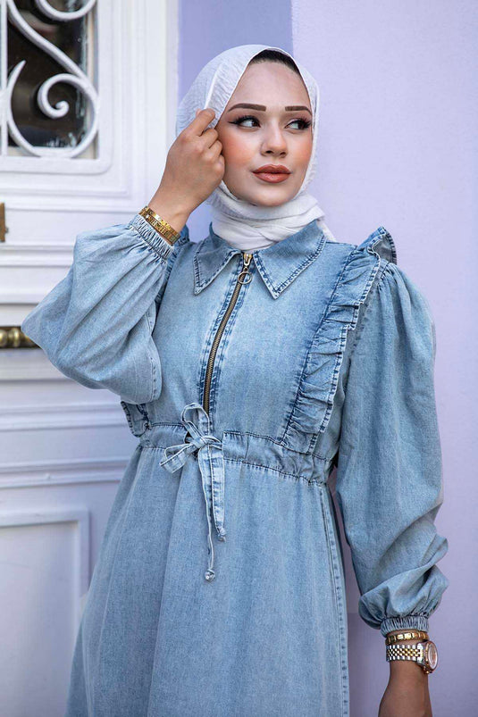 Elisa Hijab Jeanskleid Hellblau