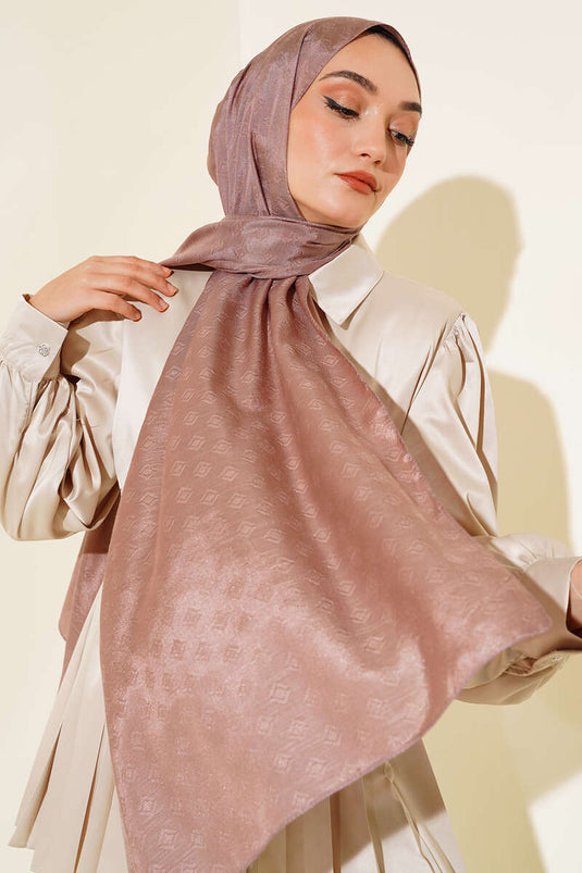 Châle Jacquard à Motif Losanges Rose Poudré