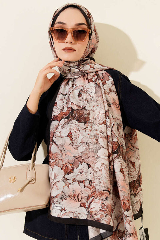 Écharpe Elora Series en modal à motifs, couleur noir latte