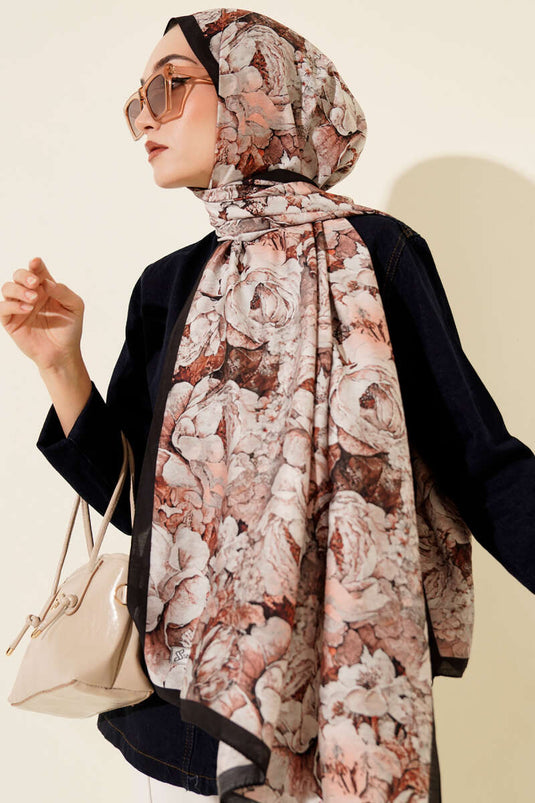 Elora Series Patterned Modal Scarf Black Latte
