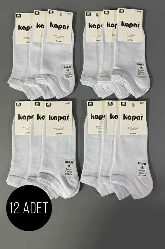 Erkek 12'li Dikişsiz Patik Çorap Beyaz