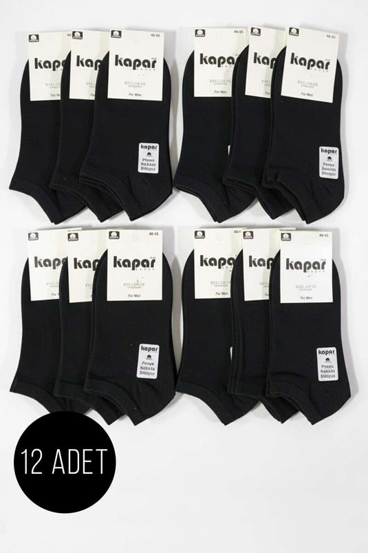 Erkek 12'li Dikişsiz Patik Çorap Siyah