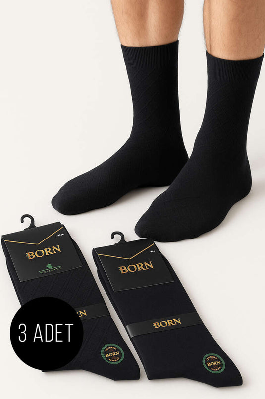 Herensokken (3 stuks) van bamboe met baklava-patroon, rookgrijs