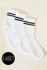 Lot de 3 paires de chaussettes universitaires côtelées à rayures blanches pour homme