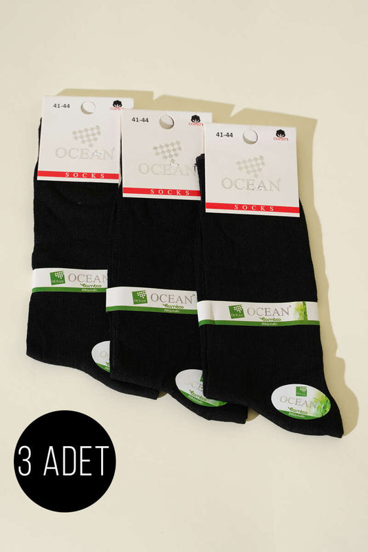 جوارب رجالية صيفية قصيرة من الخيزران، عبوة من 3 قطع، لون أسود