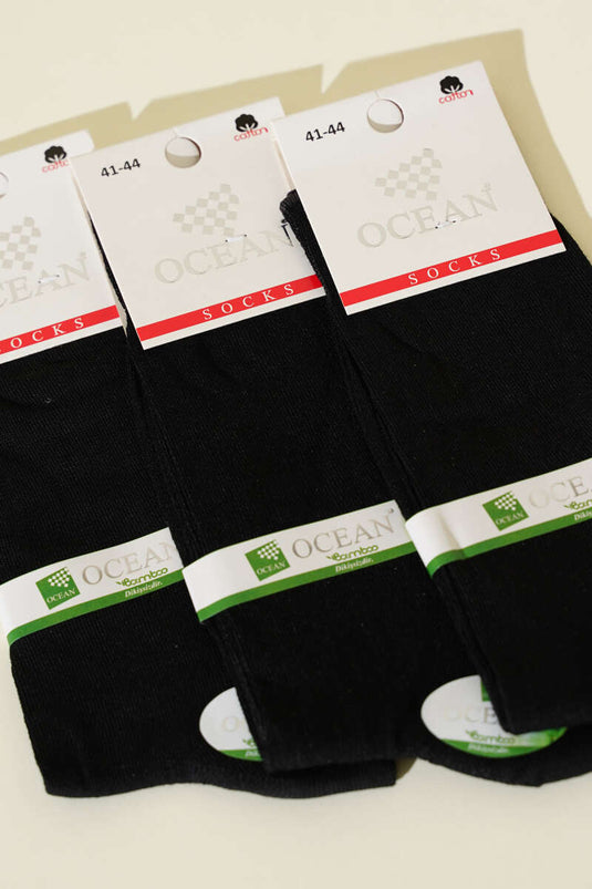 جوارب رجالية صيفية قصيرة من الخيزران، عبوة من 3 قطع، لون أسود