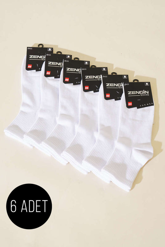 Lot de 6 paires de chaussettes courtes blanches unies en coton peigné pour homme