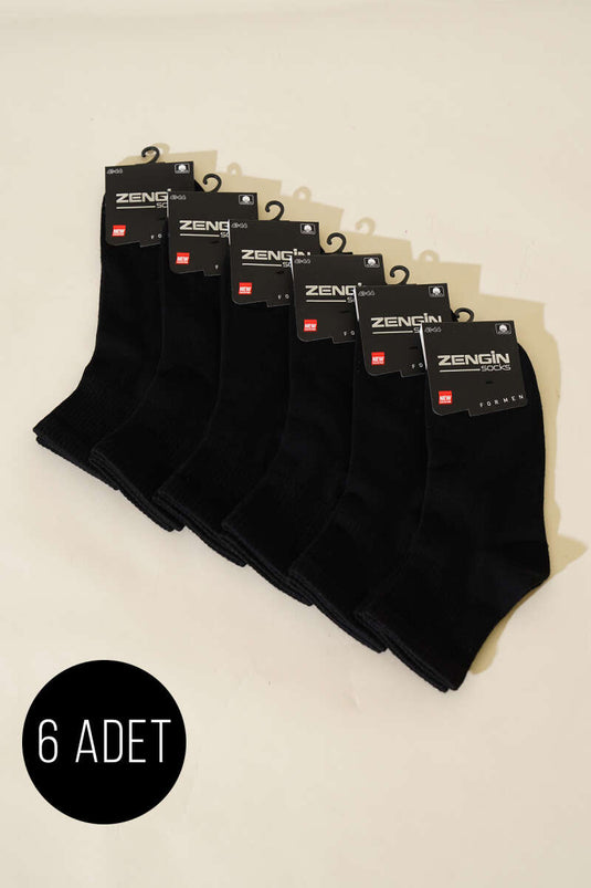 Lot de 6 paires de chaussettes courtes unies en coton peigné pour homme, noires