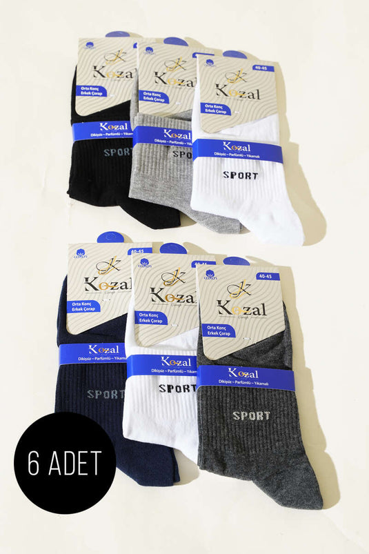 Assortiment de 6 paires de chaussettes mi-mollet en coton peigné pour homme 1