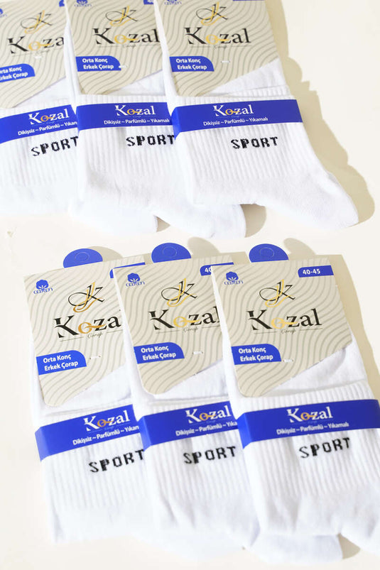 Lot de 6 paires de chaussettes mi-mollet blanches en coton peigné pour homme