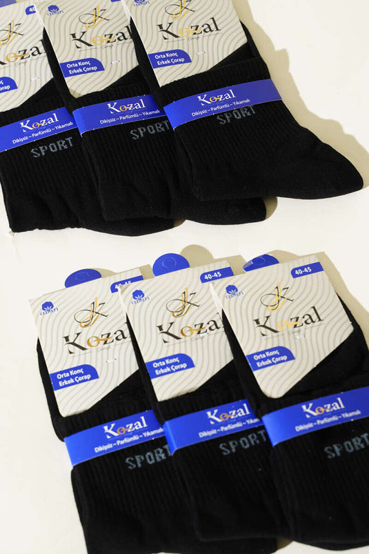 Lot de 6 paires de chaussettes mi-mollet en coton peigné pour homme, noires