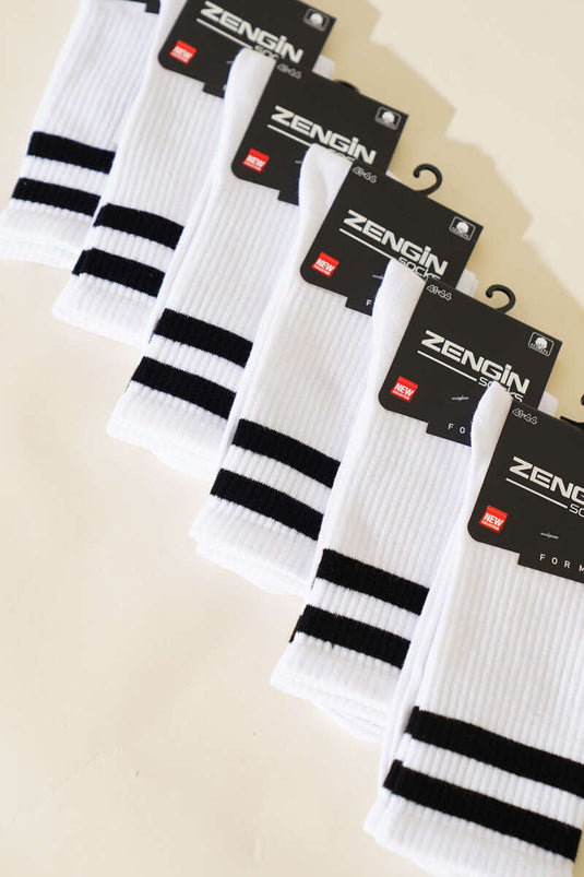 Lot de 6 paires de chaussettes rayées blanches en coton peigné pour homme