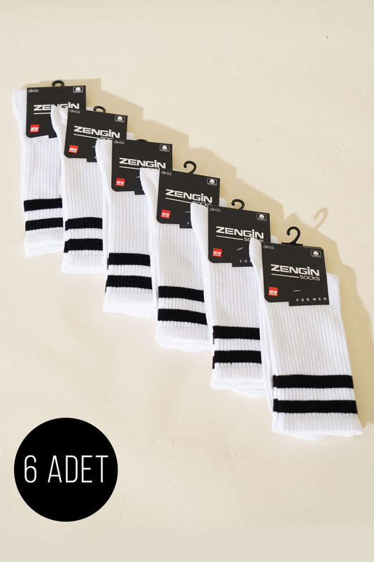 Lot de 6 paires de chaussettes rayées blanches en coton peigné pour homme